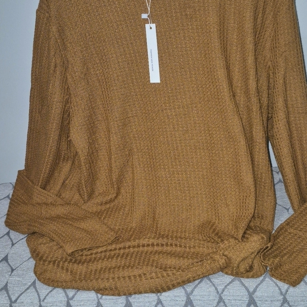 Burnt Orange ROUND NECK LOOSE TOP BLOUSE. Twist Hem. SZ XL - Picture 2 of 8